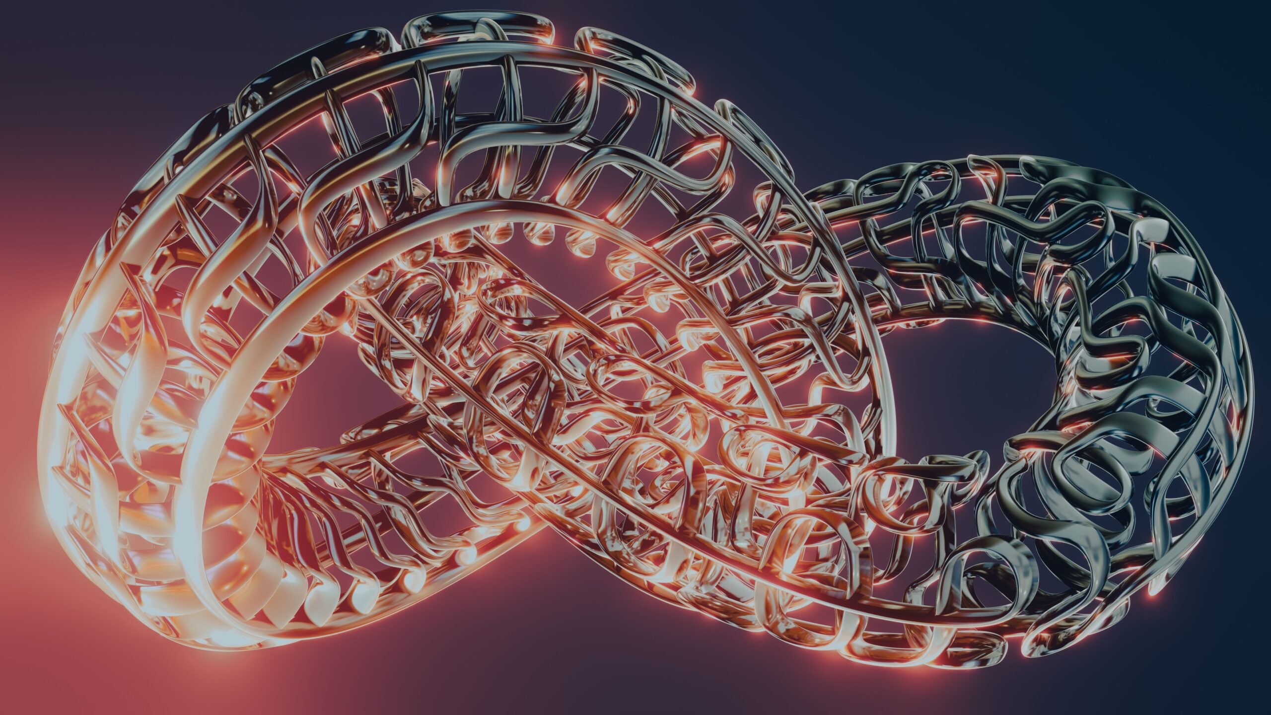 Intricate digital artwork of a golden, infinite chain design with a luminous effect.